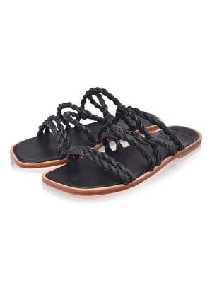 Marli Woven Leather Slides | Black