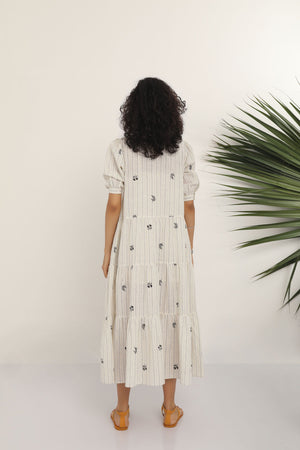 Lekha Dress - B/W Stripe Block Print