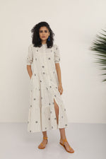 Lekha Dress - B/W Stripe Block Print