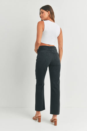 Beth High Rise Long Straight Jean | Washed Black