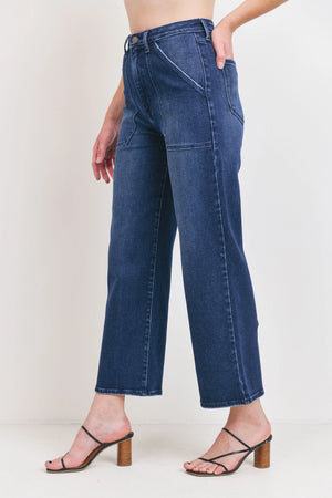 Carissa Cargo Pocket Wide Leg Jeans | Dark Blue