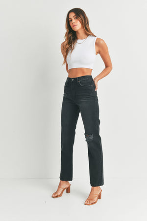 Beth High Rise Long Straight Jean | Washed Black