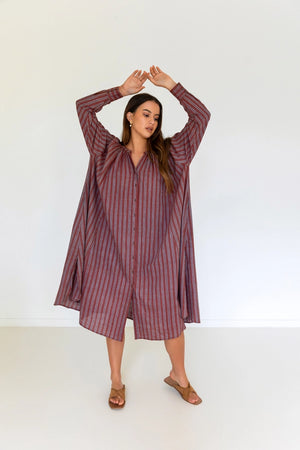Bharti Midi Dress | Burgundy Stripe