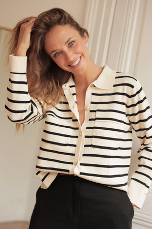 
            
                Load image into Gallery viewer, Maurice Sweater | Cream &amp;amp; Black Stripes
            
        