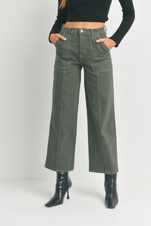Farrah Seamed Utility Straight Jeans | Artichoke Green