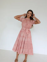 Anika Midi Dress | Rose Handblock Print