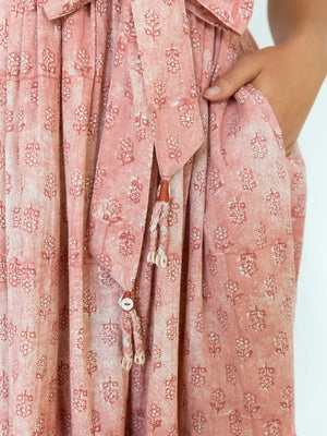 Anika Midi Dress | Rose Handblock Print