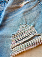 Sofie | Light Wash - Multi-Color Thread Shorts