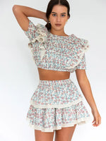 Nitu Mini Skirt | Rose Overall Handblock Print