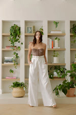 Martha High Waisted Paper Bag Trousers | White