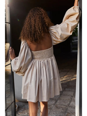 Chloie Empire Waist Linen Mini Dress | Weekend Beige