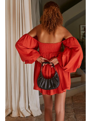 Chloie Empire Waist Linen Mini Dress | Cranberry Red