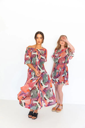 Rani Maxi Dress | Multi-Color Pelican Chiffon Print