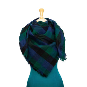 Free Spirit Blanket Scarf | Blue, Green and Black Plaid | Final Sale