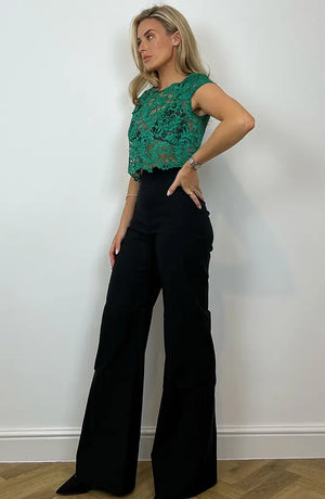 
            
                Load image into Gallery viewer, Felicity Emerald Green Lace Short Sleeve Crop Top
            
        