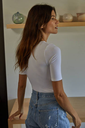 Mia Short Sleeve Bodysuit in White | Final Sale