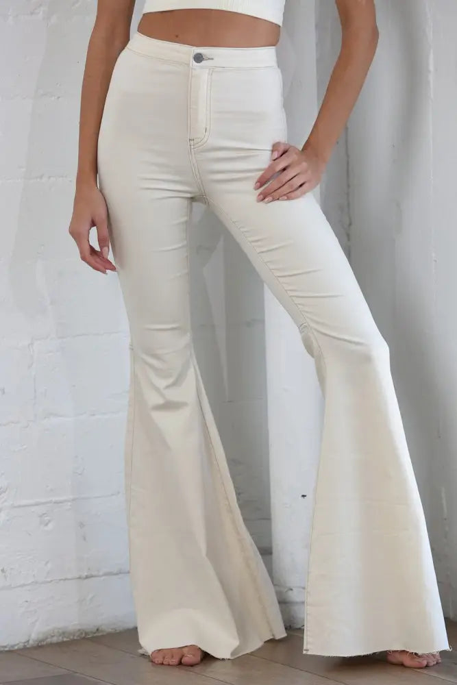 Heidi Super Flared Bell Bottom Jeans in White Denim | Final Sale