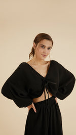 Gaia Drawstring Crop Top - Black