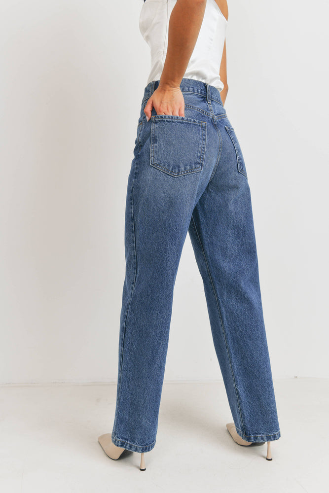 Breanna Relaxed Long Straight Jeans | Dark Wash
