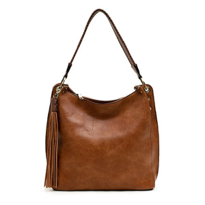 Amber Three Compartment Tassel Hobo Bag in Brown