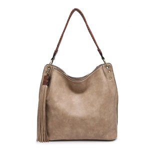 Amber Three Compartment Tassel Hobo Bag in Khaki