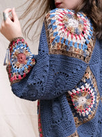 Harlow Crochet Patchwork Cardigan | Navy Blue Multi