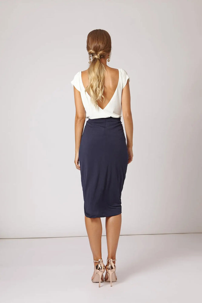 
            
                Load image into Gallery viewer, Olivia Pencil Skirt in Navy Blue
            
        