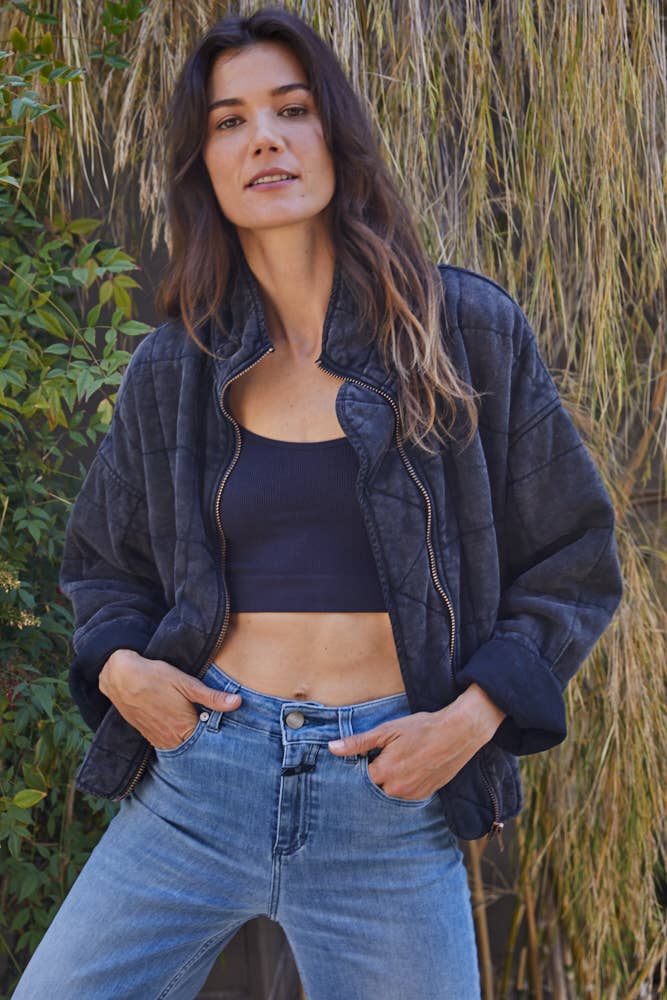 
            
                Load image into Gallery viewer, Evelyn Bomber Jacket in Charcoal | Final Sale
            
        