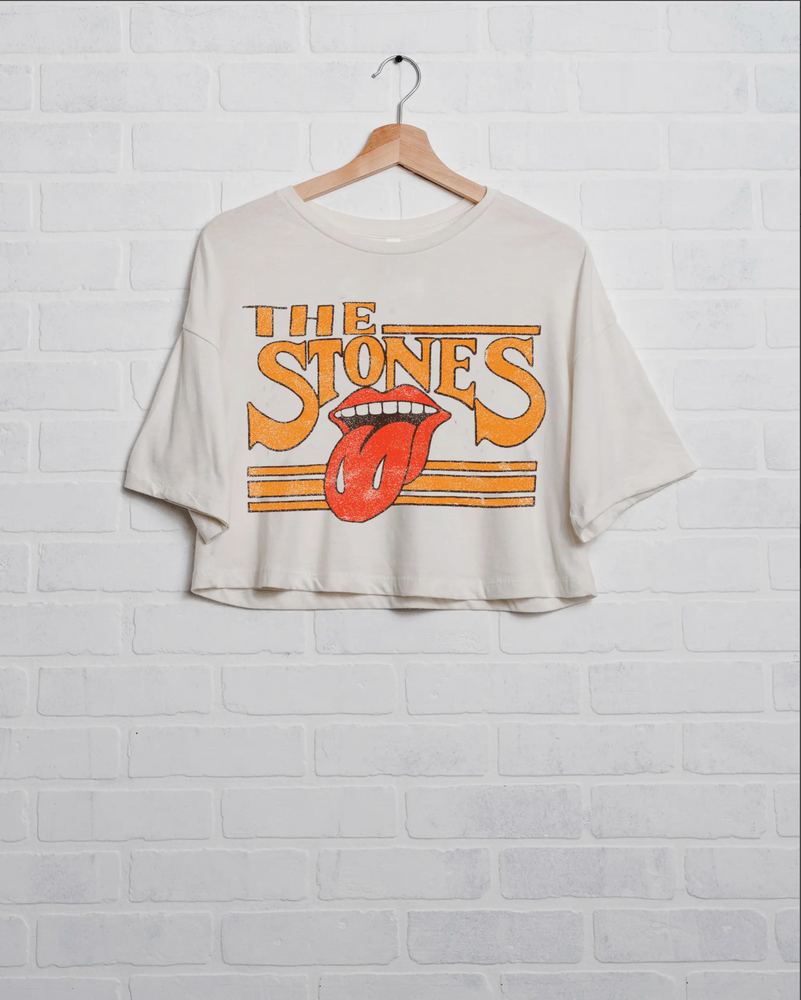 Rolling Stones Stoned Off White Cropped Tee (Officially Licensed)