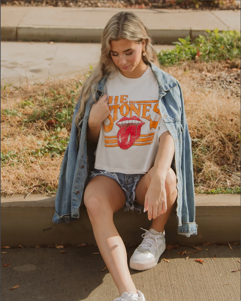 
            
                Load image into Gallery viewer, Rolling Stones Stoned Off White Cropped Tee (Officially Licensed)
            
        