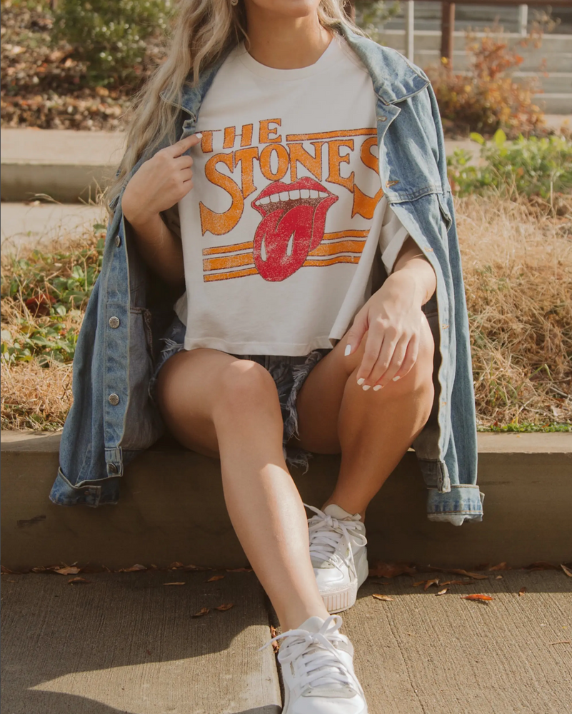 
            
                Load image into Gallery viewer, Rolling Stones Stoned Off White Cropped Tee (Officially Licensed)
            
        