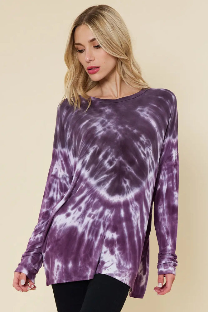 Pia Long Sleeve Tie Dye Tunic | Purple | Final Sale