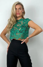 Felicity Emerald Green Lace Short Sleeve Crop Top