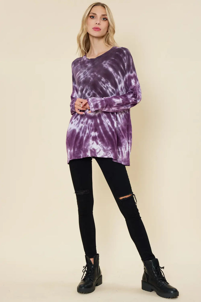 Pia Long Sleeve Tie Dye Tunic | Purple | Final Sale