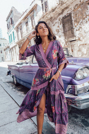 Serene Wrap Dress | Purple Floral Print