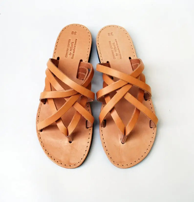 Laney Triple Leather Sandals in Natural Tan