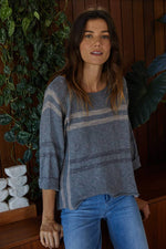 Harper Boat Neck Sweater in Slate Blue Multi